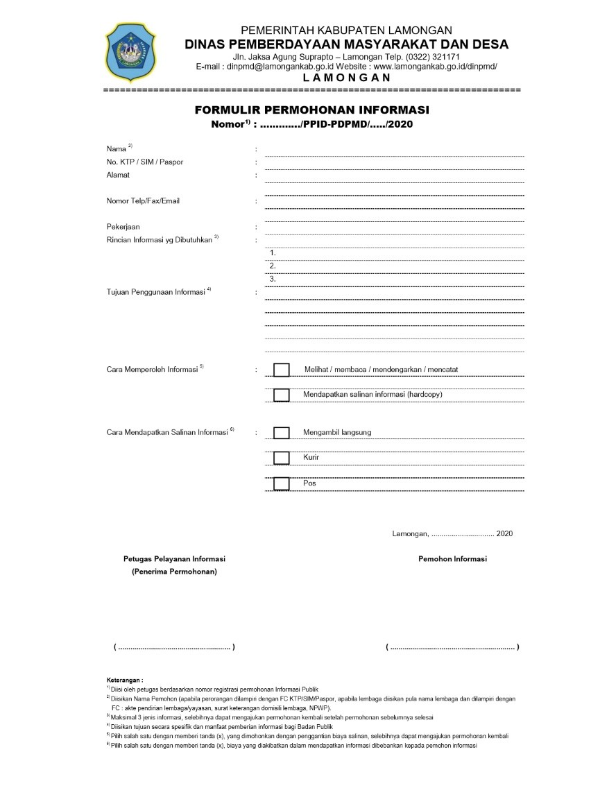 Form Permohonan Informasi Publik DPMD Lamongan